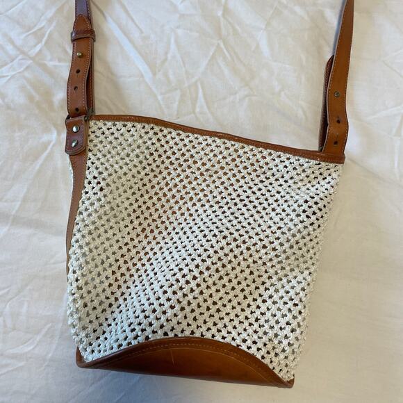 Creatures of Comfort Small Raffia Bucket Bag Ivory Camel Leather - Picture 2 of 11